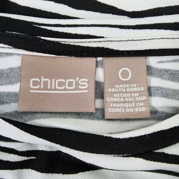 Chico's Womens Top Size 0 Small Black White Animal Pattern 3/4 Sleeve Contrast - Picture 7 of 10